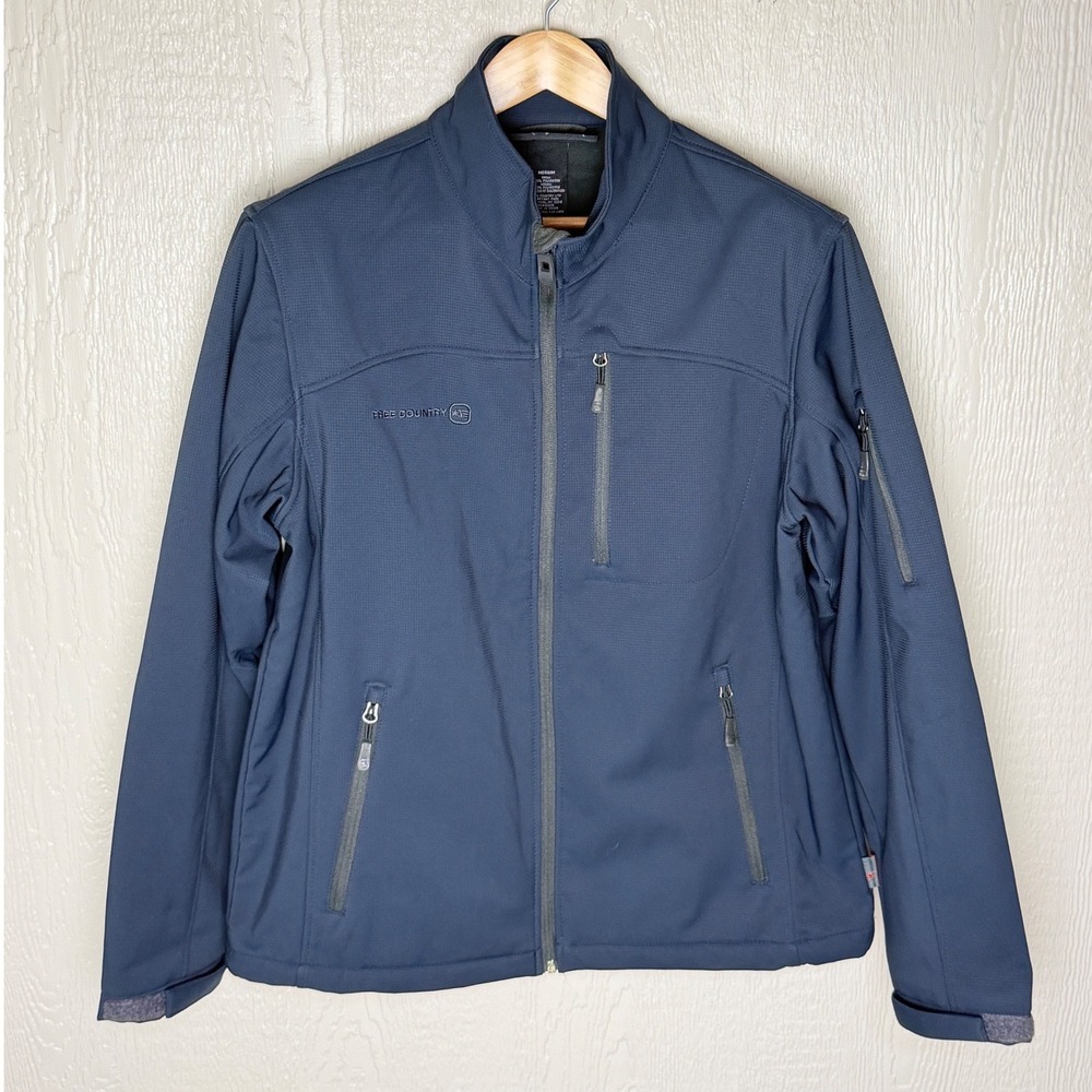 Free Country Mens Softshell Ripstop Jacket Navy Blue Full Zip Pockets Medium